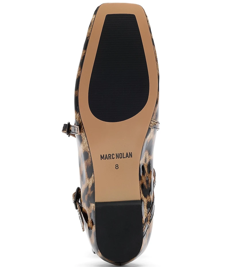 Marc Nolan Women's Billie Leopard Print Patent Leather Mary Jane Cross Strap Flats