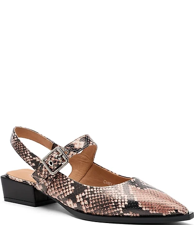 Marc Nolan Women's Chelsea Snake Print Leather Slingback Pointed Toe Block Heel Pumps