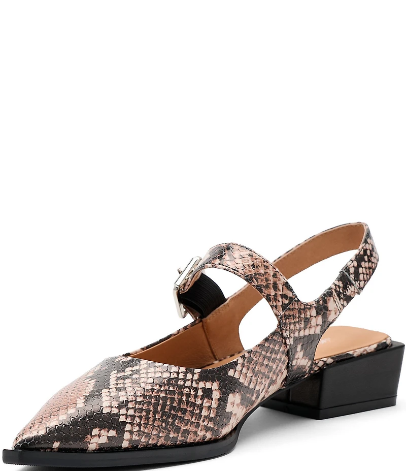 Marc Nolan Women's Chelsea Snake Print Leather Slingback Pointed Toe Block Heel Pumps
