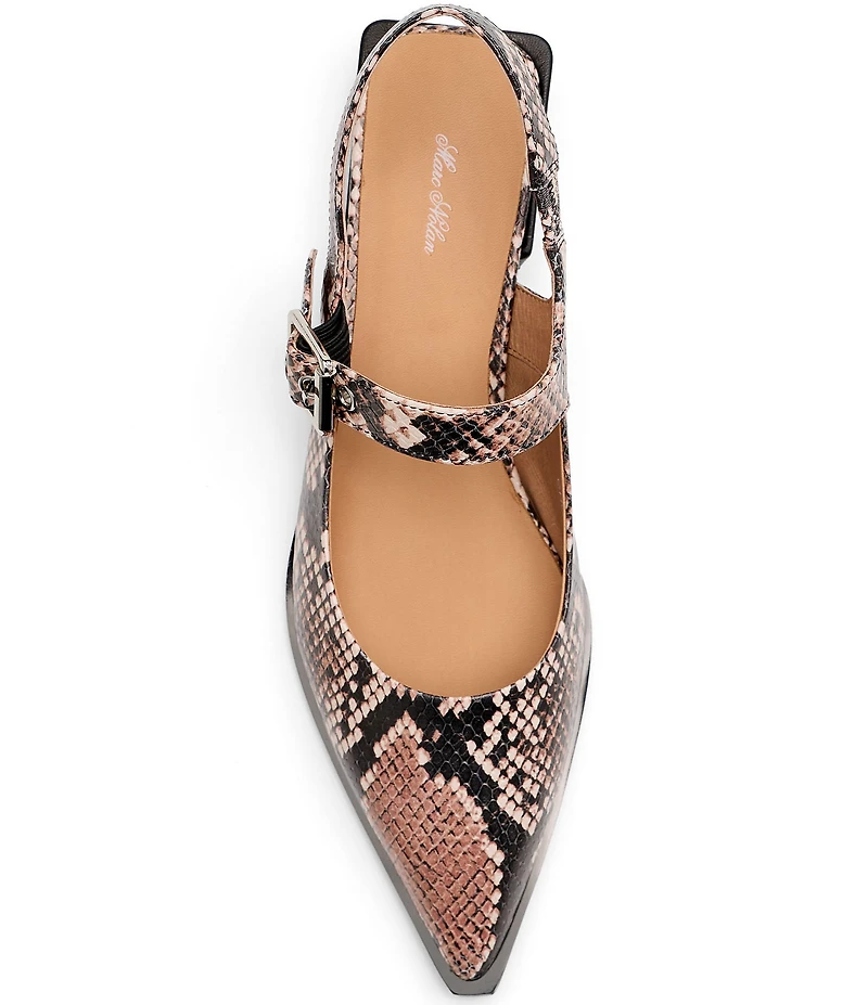 Marc Nolan Women's Chelsea Snake Print Leather Slingback Pointed Toe Block Heel Pumps