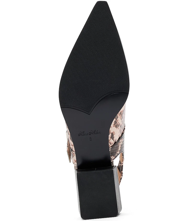 Marc Nolan Women's Chelsea Snake Print Leather Slingback Pointed Toe Block Heel Pumps