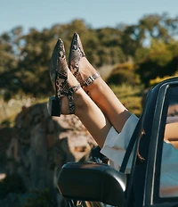 Marc Nolan Women's Chelsea Snake Print Leather Slingback Pointed Toe Block Heel Pumps