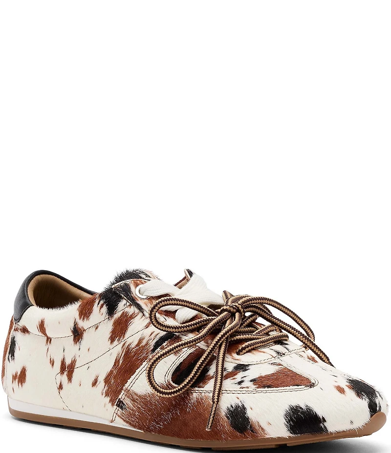 Marc Nolan Women's Colette Cow Print Hair Calf Two Tone Lace Up Sneakers