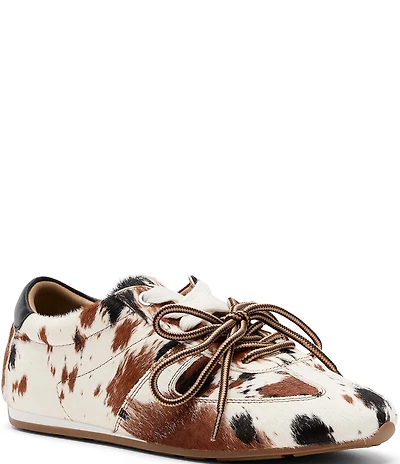 Marc Nolan Women's Colette Cow Print Hair Calf Two Tone Lace Up Sneakers