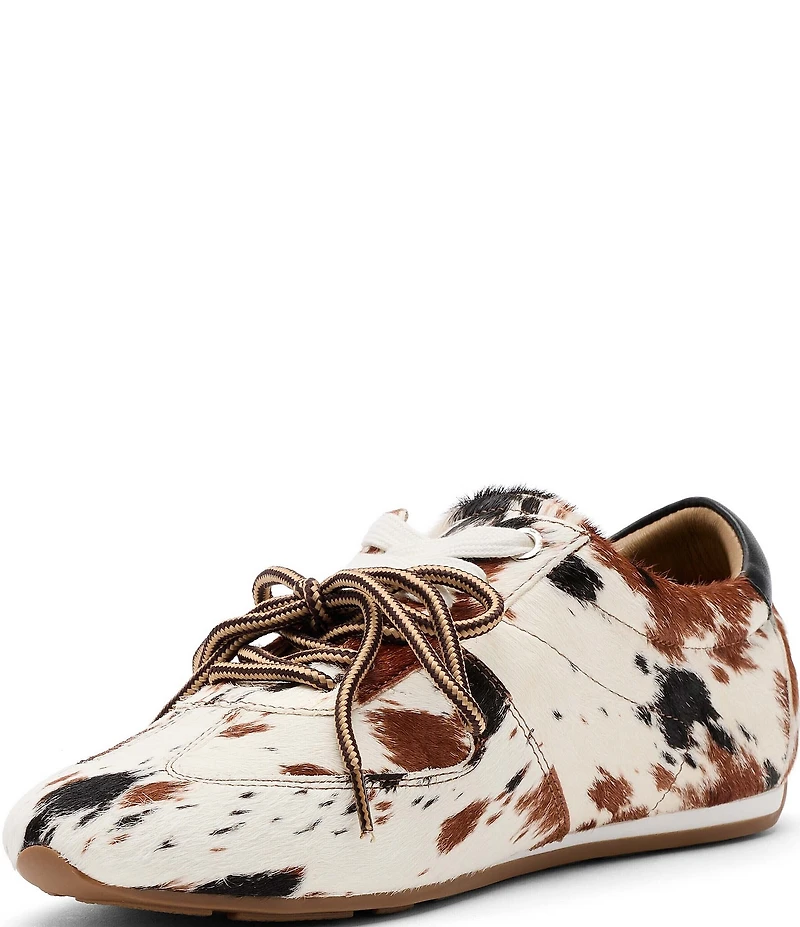 Marc Nolan Women's Colette Cow Print Hair Calf Two Tone Lace Up Sneakers