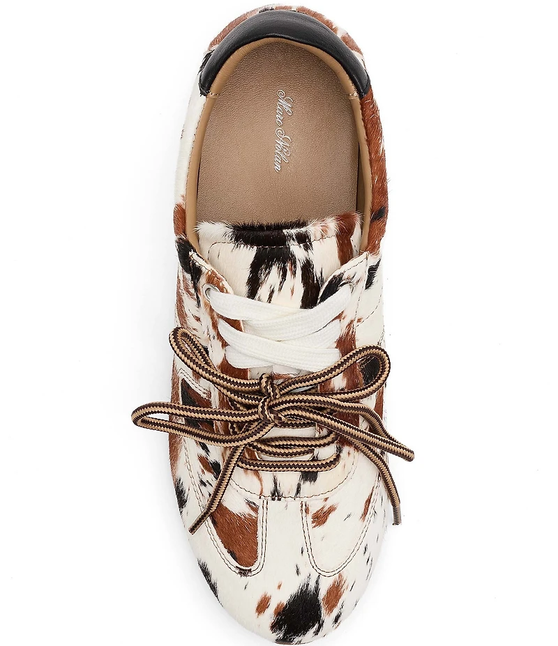 Marc Nolan Women's Colette Cow Print Hair Calf Two Tone Lace Up Sneakers