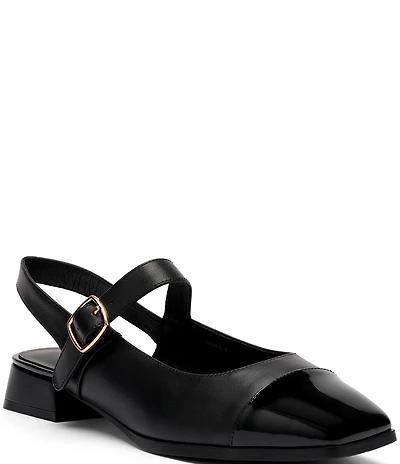 Marc Nolan Women's Cora Leather Mary Jane Lug Slingback Block Heel Pumps