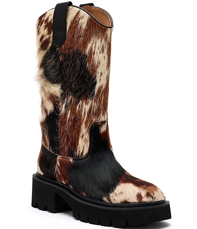 Marc Nolan Women's Daisy Cow Print Hair Calf Lug Sole Tall Western Boots