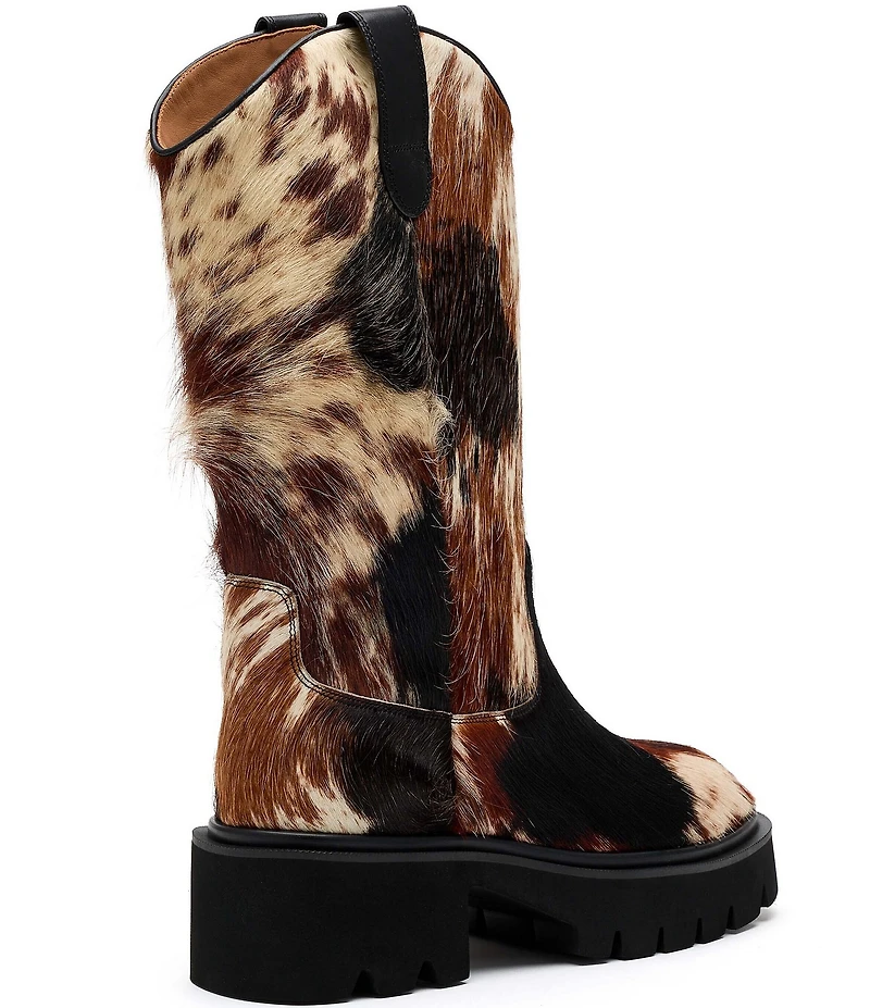 Marc Nolan Women's Daisy Cow Print Hair Calf Lug Sole Tall Western Boots