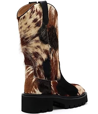 Marc Nolan Women's Daisy Cow Print Hair Calf Lug Sole Tall Western Boots