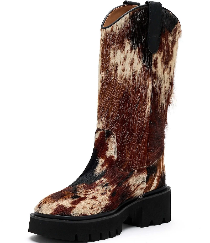 Marc Nolan Women's Daisy Cow Print Hair Calf Lug Sole Tall Western Boots