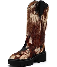 Marc Nolan Women's Daisy Cow Print Hair Calf Lug Sole Tall Western Boots