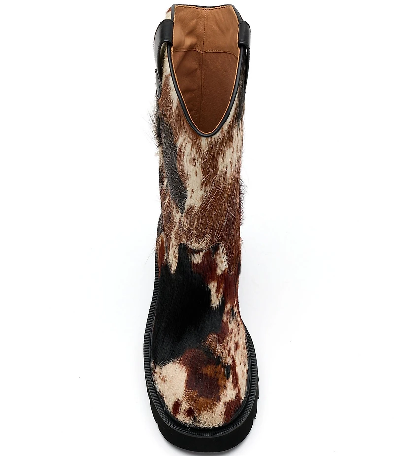 Marc Nolan Women's Daisy Cow Print Hair Calf Lug Sole Tall Western Boots