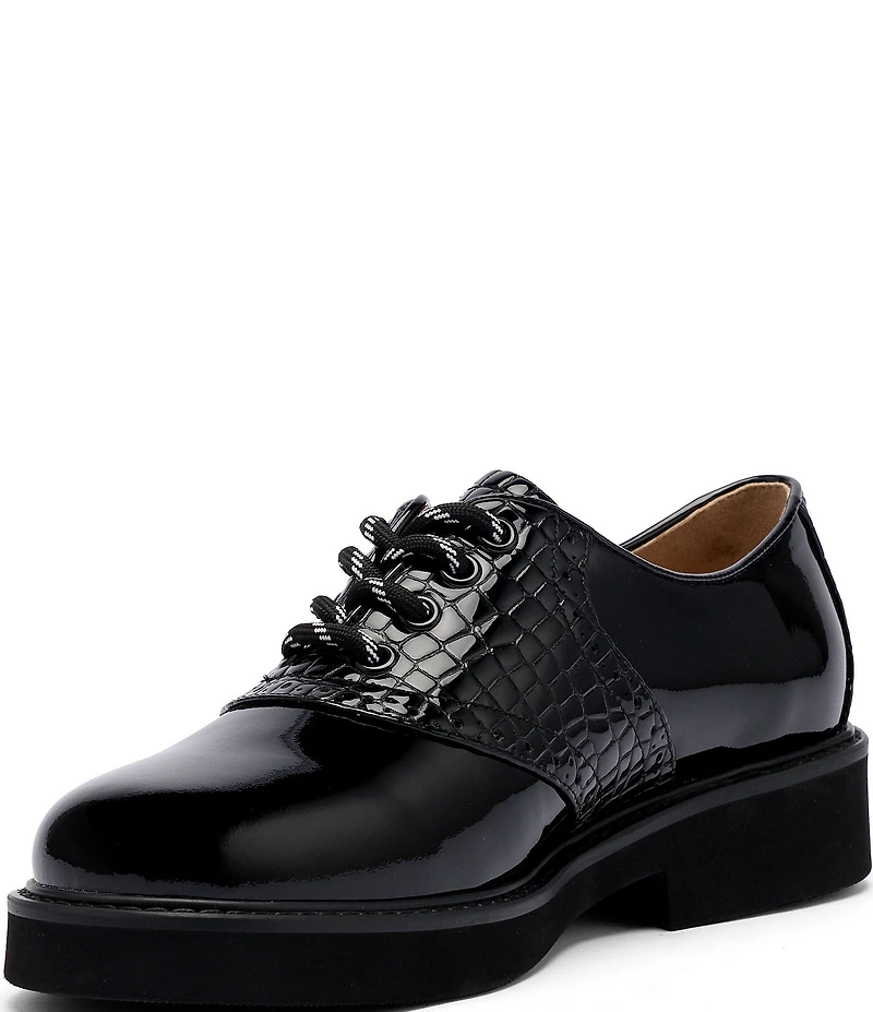 Marc Nolan Women's Demi Croco Leather Block Heel Oxfords