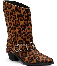 Marc Nolan Women's Donna Leopard Print Hair Calf Western Moto Ankle Boots