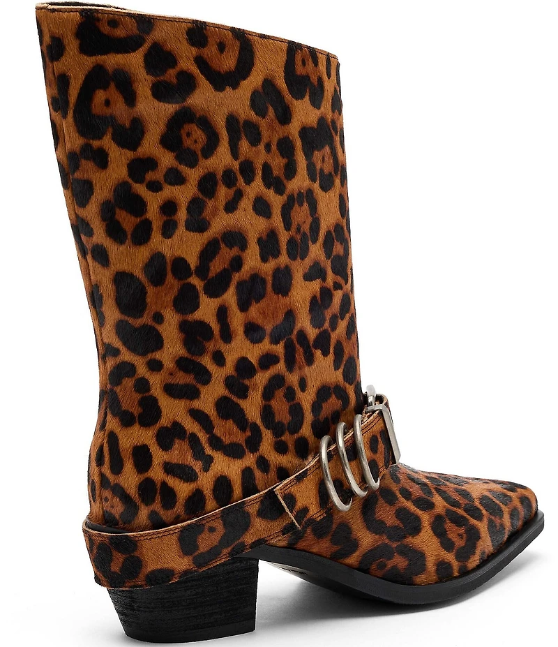 Marc Nolan Women's Donna Leopard Print Hair Calf Western Moto Ankle Boots
