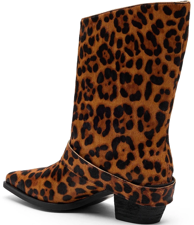 Marc Nolan Women's Donna Leopard Print Hair Calf Western Moto Ankle Boots