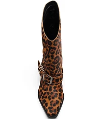 Marc Nolan Women's Donna Leopard Print Hair Calf Western Moto Ankle Boots