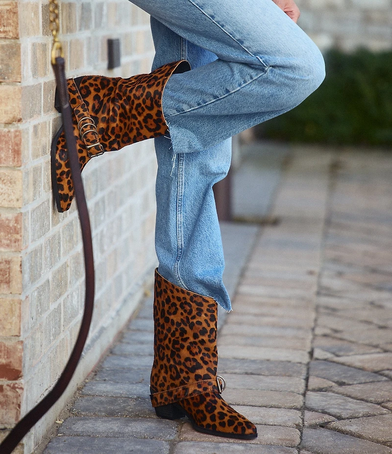 Marc Nolan Women's Donna Leopard Print Hair Calf Western Moto Ankle Boots