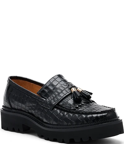 Marc Nolan Women's Journey Croco Embossed Leather Kiltie Lug Tassel Loafers