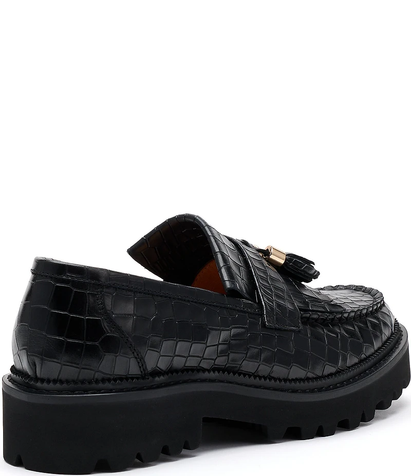 Marc Nolan Women's Journey Croco Embossed Leather Kiltie Lug Tassel Loafers