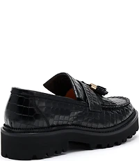 Marc Nolan Women's Journey Croco Embossed Leather Kiltie Lug Tassel Loafers