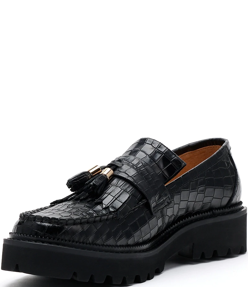 Marc Nolan Women's Journey Croco Embossed Leather Kiltie Lug Tassel Loafers