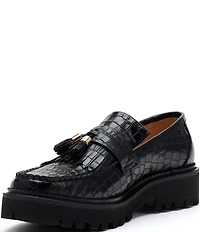 Marc Nolan Women's Journey Croco Embossed Leather Kiltie Lug Tassel Loafers