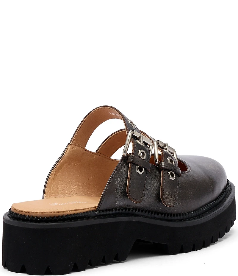 Marc Nolan Women's Lexi Brown Distressed Leather Double Buckle Mules