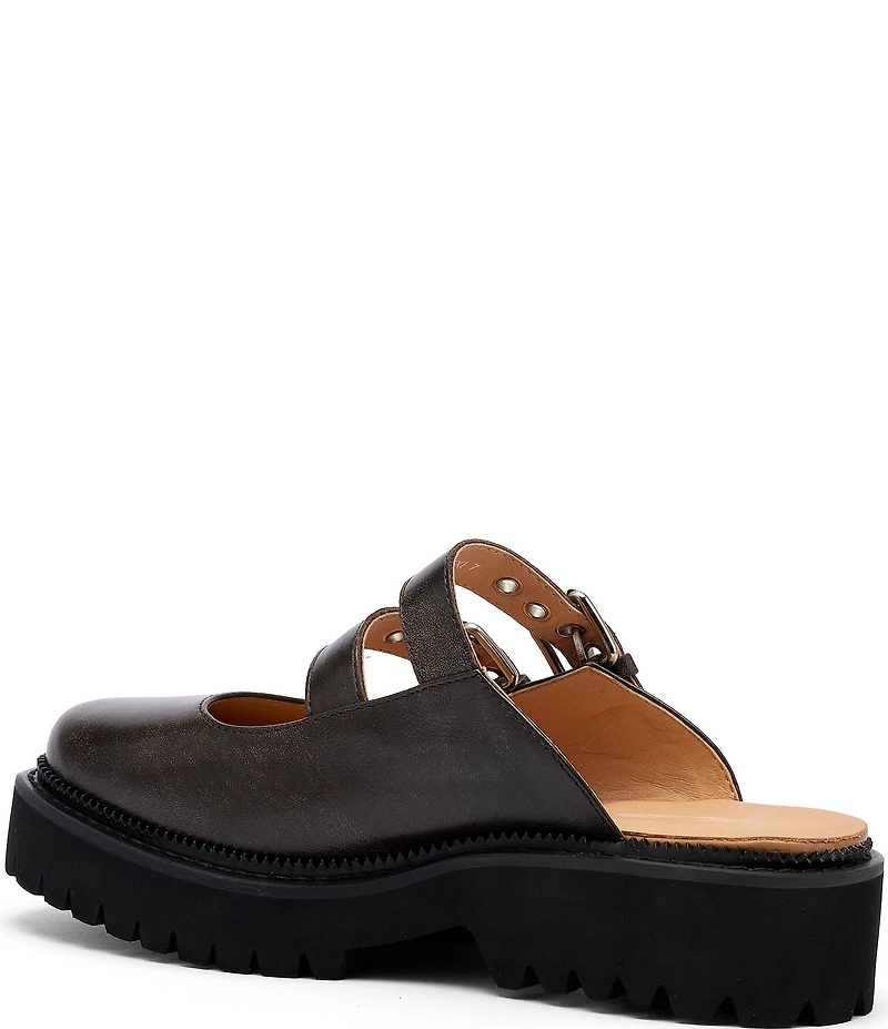 Marc Nolan Women's Lexi Brown Distressed Leather Double Buckle Mules