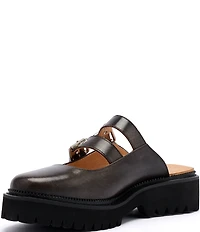 Marc Nolan Women's Lexi Brown Distressed Leather Double Buckle Mules