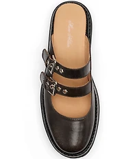 Marc Nolan Women's Lexi Brown Distressed Leather Double Buckle Mules