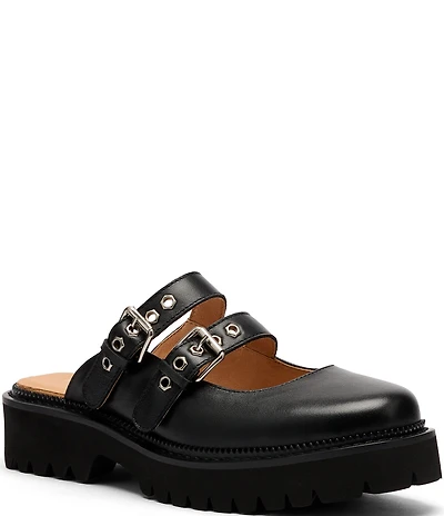 Marc Nolan Women's Lexi Brown Distressed Leather Double Buckle Mules