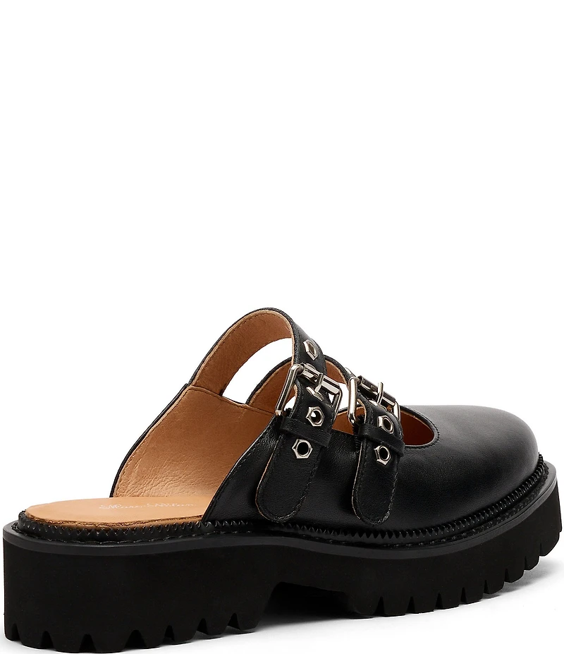 Marc Nolan Women's Lexi Brown Distressed Leather Double Buckle Mules