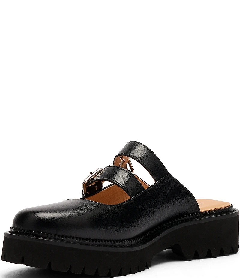 Marc Nolan Women's Lexi Brown Distressed Leather Double Buckle Mules