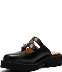 Marc Nolan Women's Lexi Brown Distressed Leather Double Buckle Mules