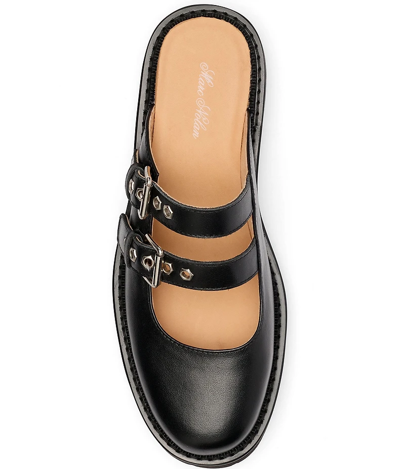 Marc Nolan Women's Lexi Brown Distressed Leather Double Buckle Mules