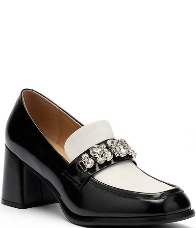 Marc Nolan Women's Margot Colorblock Patent Leather Rhinestone Ornamented Block Pumps