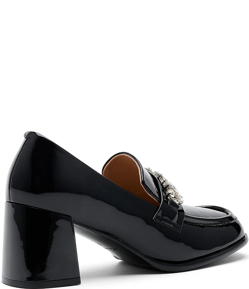 Marc Nolan Women's Margot Patent Leather Rhinestone Ornamented Block Heel Loafer Pumps