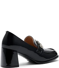 Marc Nolan Women's Margot Patent Leather Rhinestone Ornamented Block Heel Loafer Pumps