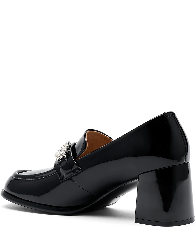 Marc Nolan Women's Margot Patent Leather Rhinestone Ornamented Block Heel Loafer Pumps