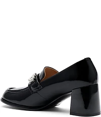 Marc Nolan Women's Margot Patent Leather Rhinestone Ornamented Block Heel Loafer Pumps