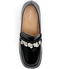 Marc Nolan Women's Margot Patent Leather Rhinestone Ornamented Block Heel Loafer Pumps