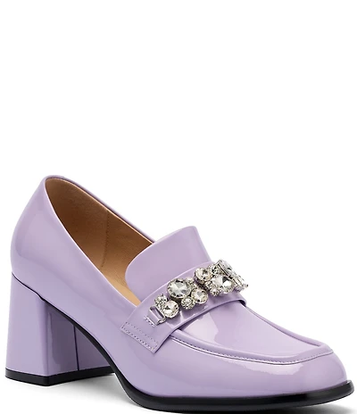 Marc Nolan Women's Margot Patent Leather Rhinestone Ornamented Block Pumps