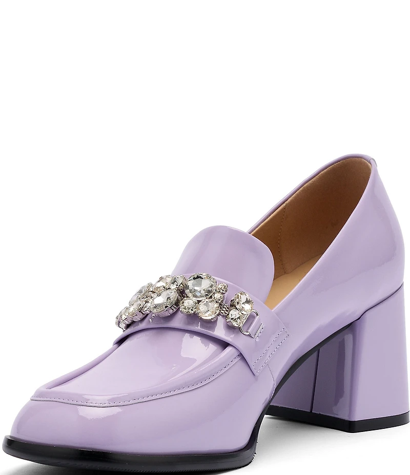 Marc Nolan Women's Margot Patent Leather Rhinestone Ornamented Block Pumps