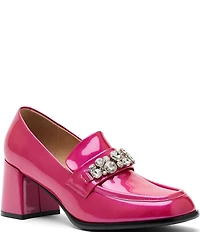 Marc Nolan Women's Margot Patent Leather Rhinestone Ornamented Block Heel Loafer Pumps