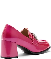 Marc Nolan Women's Margot Patent Leather Rhinestone Ornamented Block Heel Loafer Pumps