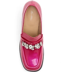 Marc Nolan Women's Margot Patent Leather Rhinestone Ornamented Block Heel Loafer Pumps