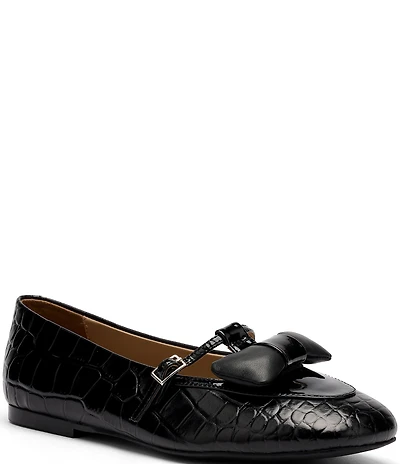 Marc Nolan Women's Mina Black Croc Leather Mary Jane Flats