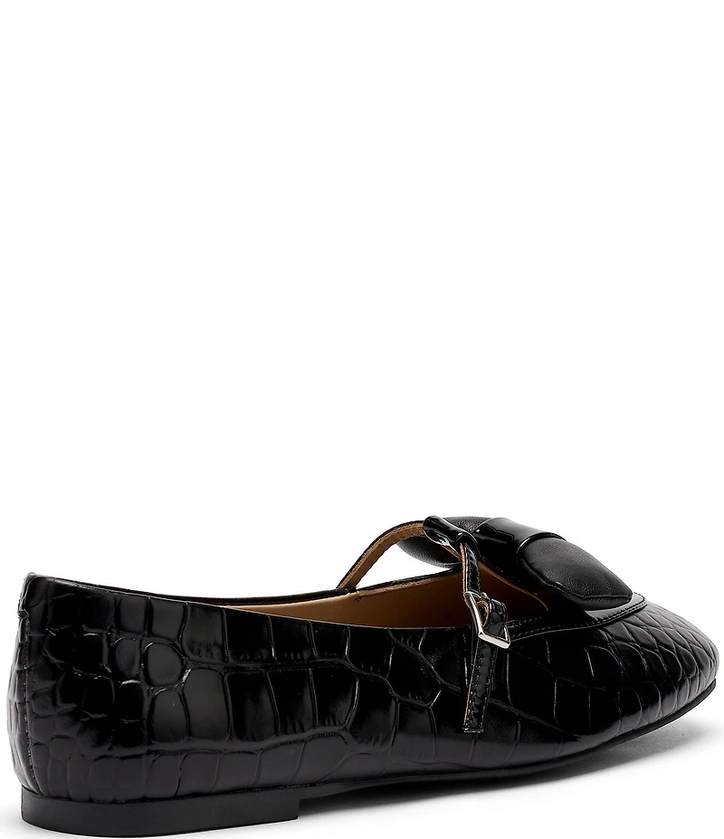 Marc Nolan Women's Mina Black Croc Leather Mary Jane Flats